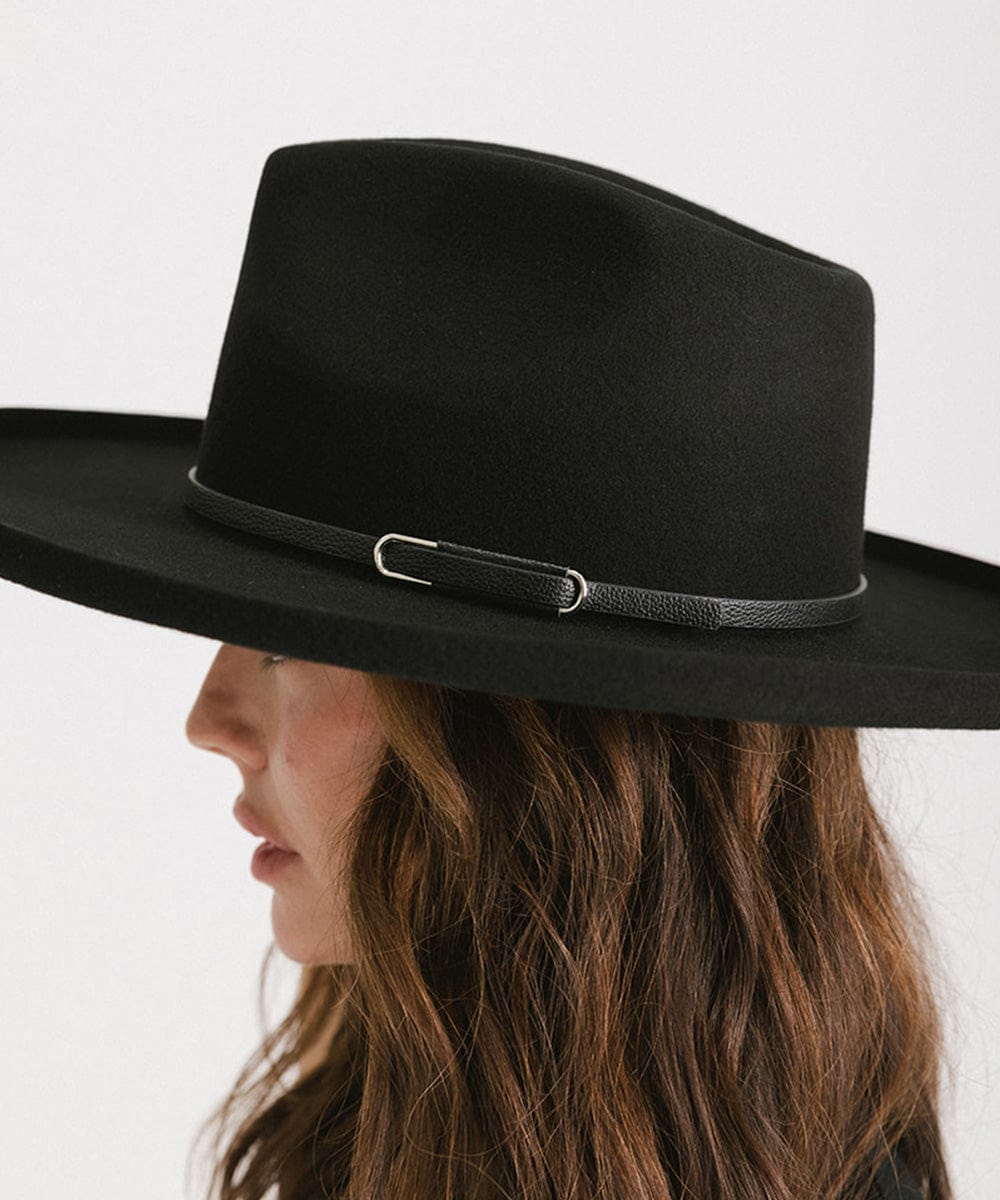 Sliding Hat Band for Felt Hats - Gigi Pip Hat Bands + Trims - Western inspired hat band with medal adjustable strap [black]