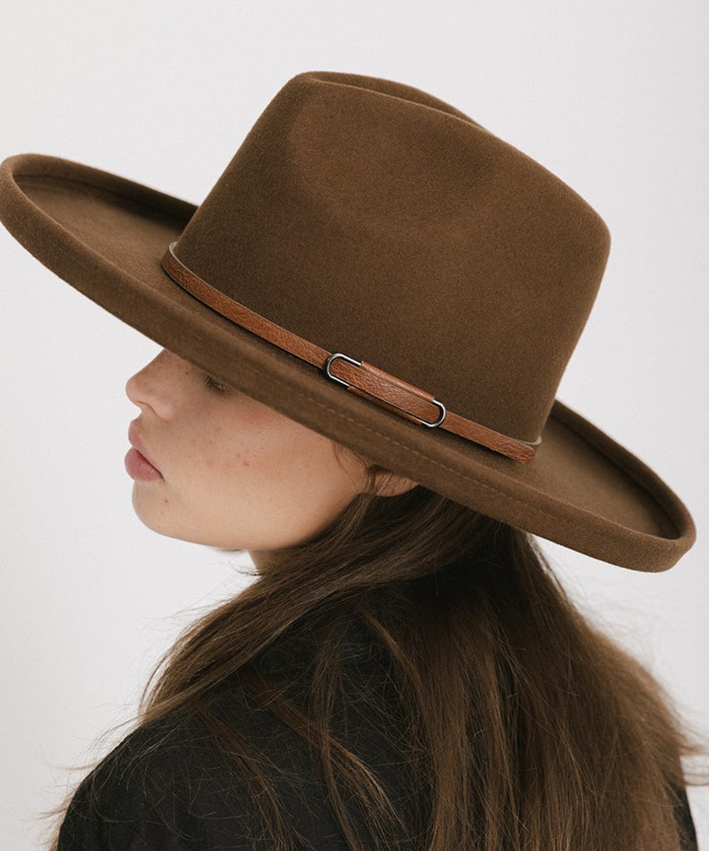 Sliding Hat Band for Felt Hats - Gigi Pip Hat Bands + Trims - Western inspired hat band with medal adjustable strap [brown]