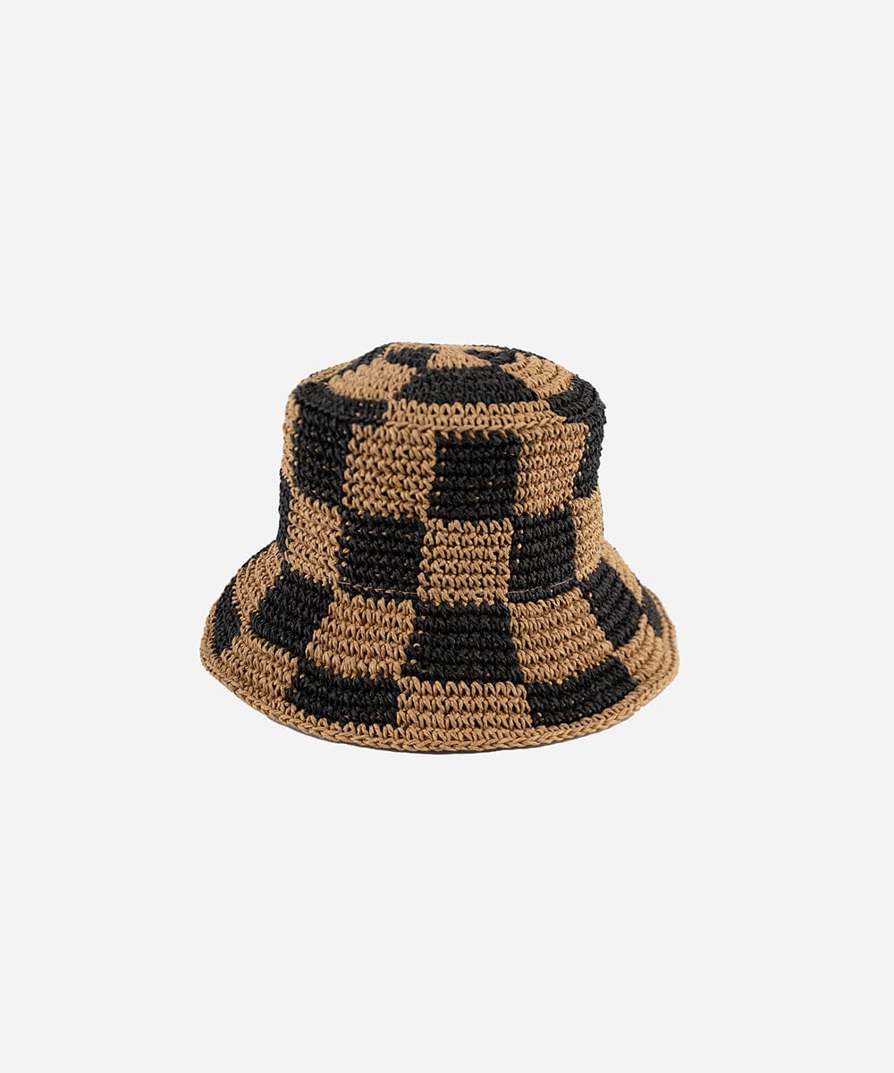 Bucket Hats Sal Crochet Packable Bucket Hat Black Check / XS 55