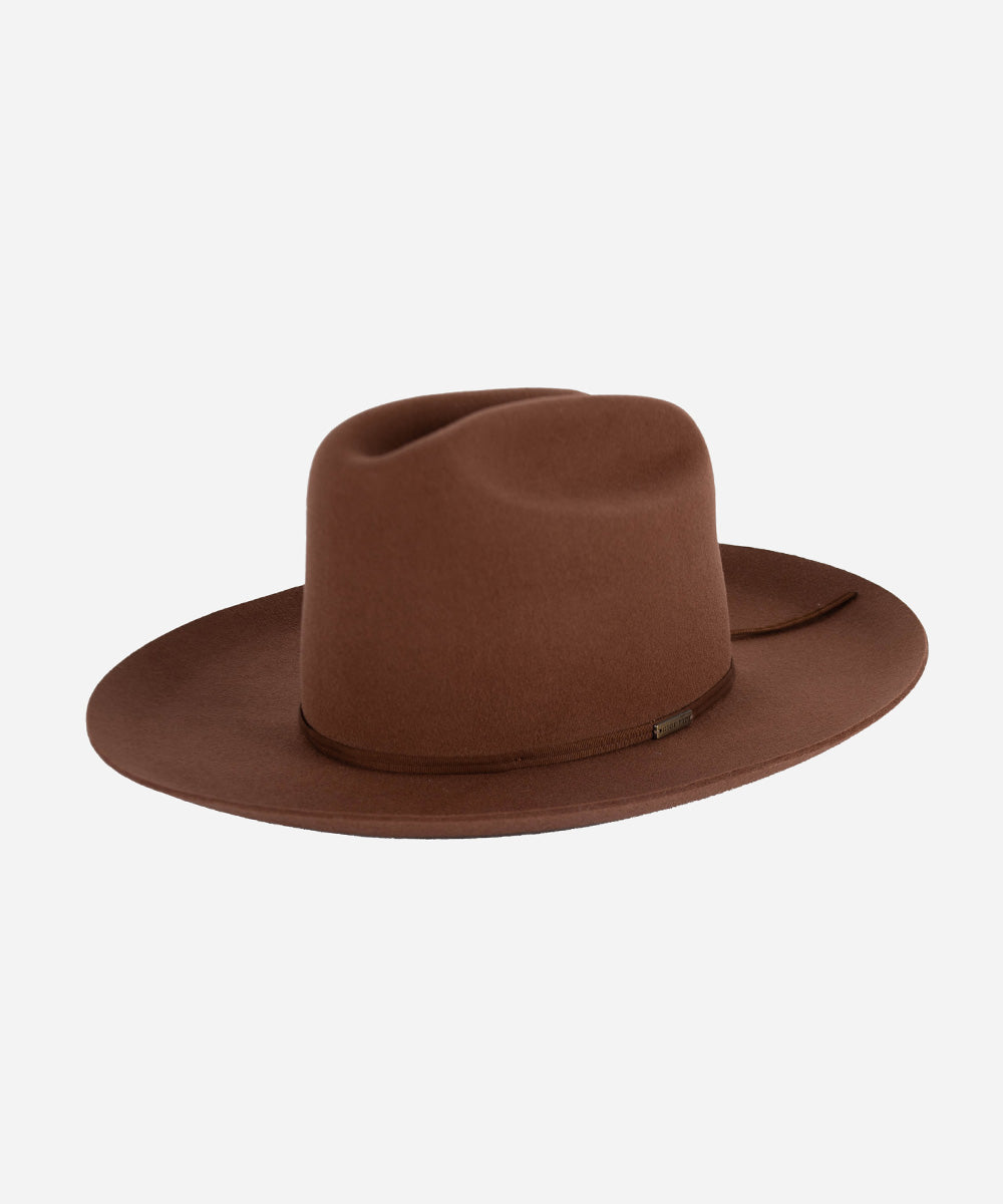 Gigi Pip felt hats for women - Ezra Western - classic cattleman crown with a stiff, upturned brim and features a removable tonal grosgrain band [dark oak]