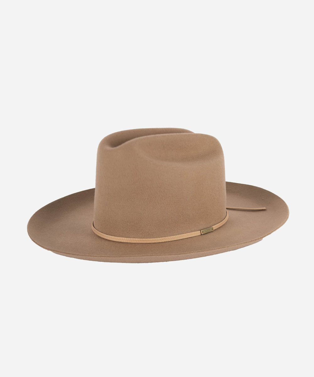 Gigi Pip felt hats for women - Ezra Western - classic cattleman crown with a stiff, upturned brim and features a removable tonal grosgrain band [tan]