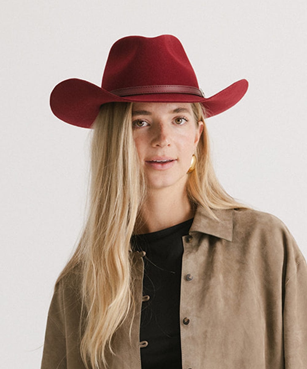 Dean Western Fedora - Gigi Pip Womens western felt hats - classic western felt hat for women with an upturned brim and fedora crown [burgundy]