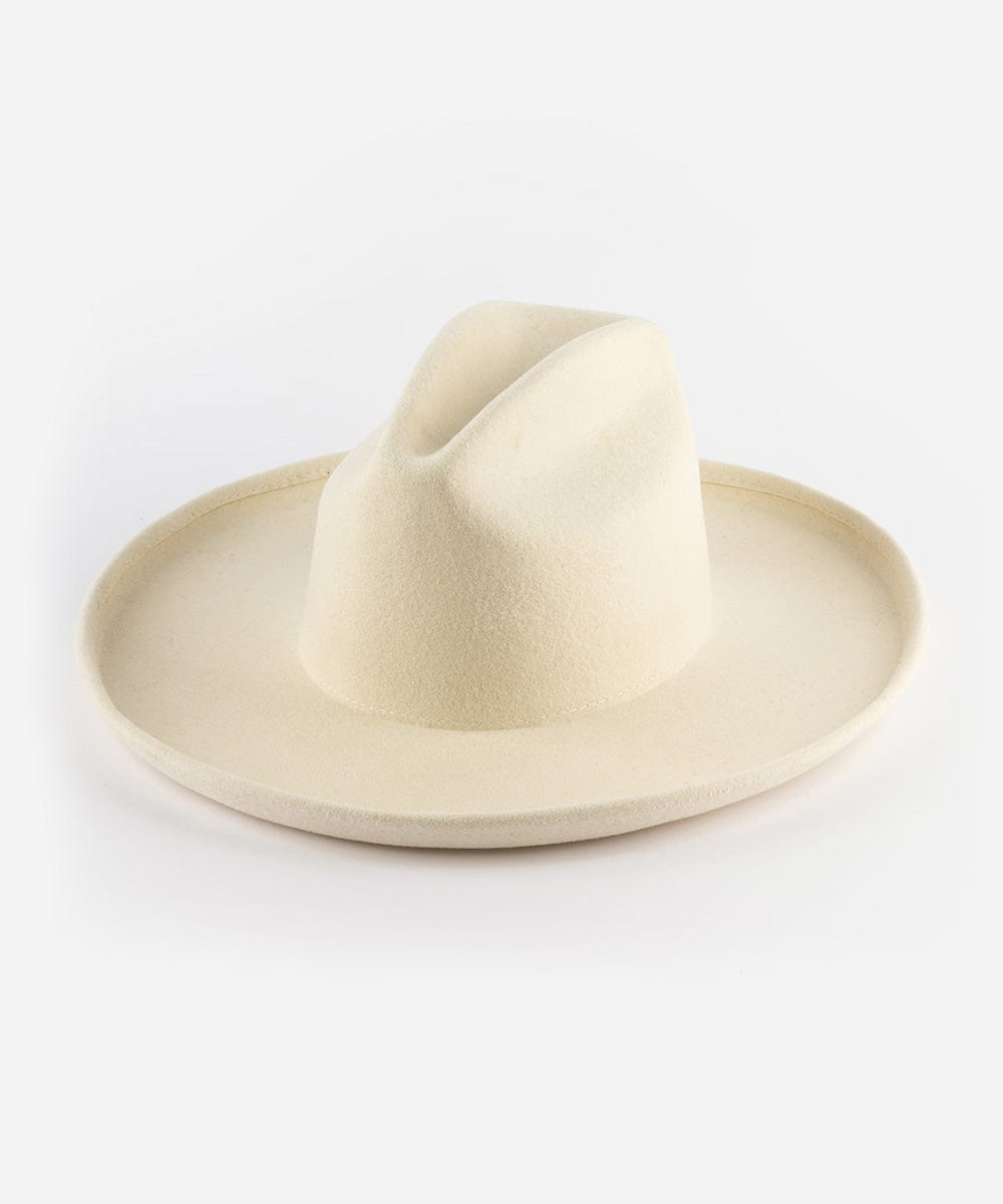 Gigi Pip felt hats for women - Jillian Pencil Brim - 100% australian wool fedora curved crown with a stiff, wide brim featuring a pencil rolled up edge + a GP branded pin on the back [off white]