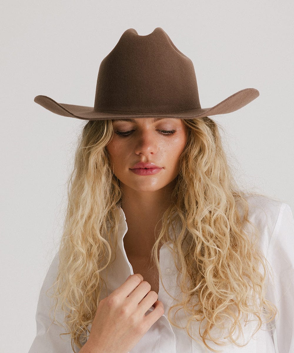 Gigi Pip felt hats for women - Teddy Cattleman - 100% australian wool classic cattleman crown with a wide upturned brim [chocolate]