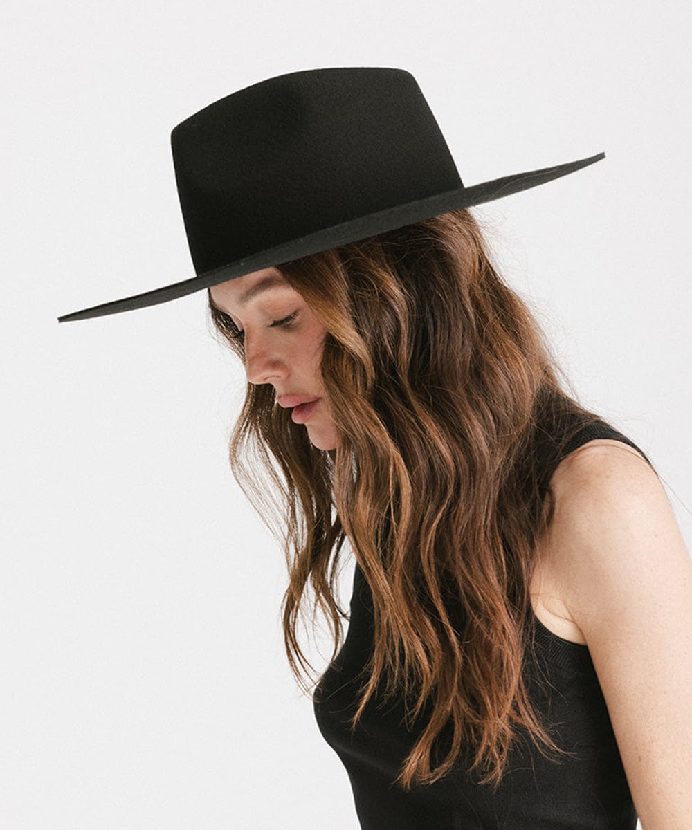 Wesley Western Flat Brim - Gigi Pip Womens Felt Hats - wide flat brim western felt fedora hat for women [black]