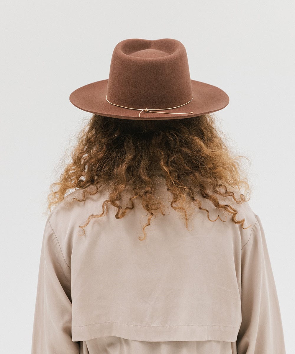 Gigi Pip felt hats for women - Zephyr Rancher - fedora teardrop crown with a stiff upturned brim [dark oak]