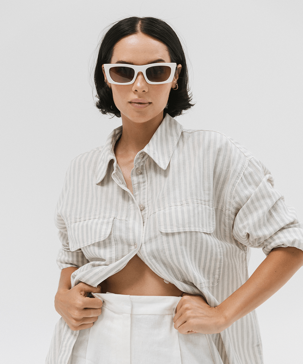 Gigi Pip sunglasses for women - Jackie Rectangle Sunglasses - rectangle style women's sunglasses with acetate frames + tri-acetate polarized lenses [white-tortoise]