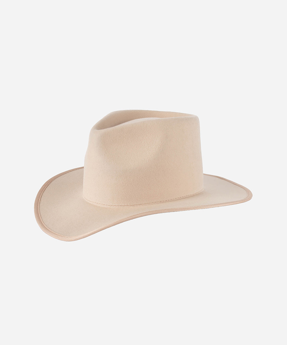 Gigi Pip felt hats for women - June Teardrop Rancher - 100% australian wool teardrop rancher with an angled western brim hat featuring a gold plated Gigi Pip branded pin on the back of the crown [cream]