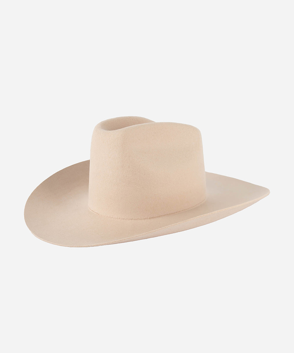 Gigi Pip felt hats for women - Lane Brick Top - 100% australian wool stiff traditional western Upturned Brim with a Brick Top Crown featuring a gold plated Gigi Pip branded pin on the back of the crown [cream]