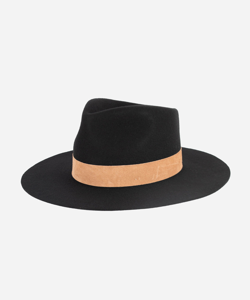 Gigi Pip felt hats for women - Miller Fedora - teardrop fedora with tall front crown and a structured flat brim [black-brown]