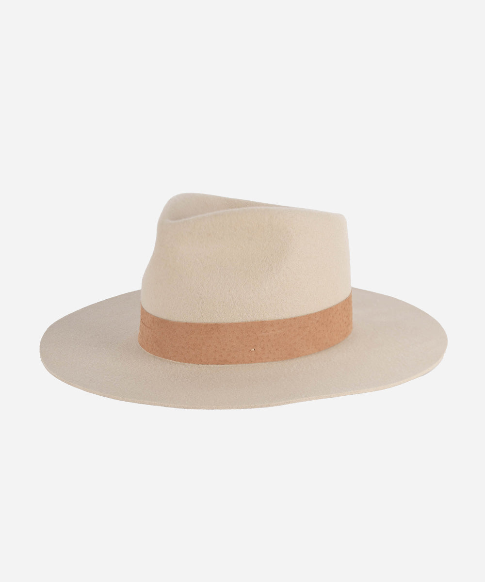 Gigi Pip felt hats for women - Miller Fedora - teardrop fedora with tall front crown and a structured flat brim [ivory]