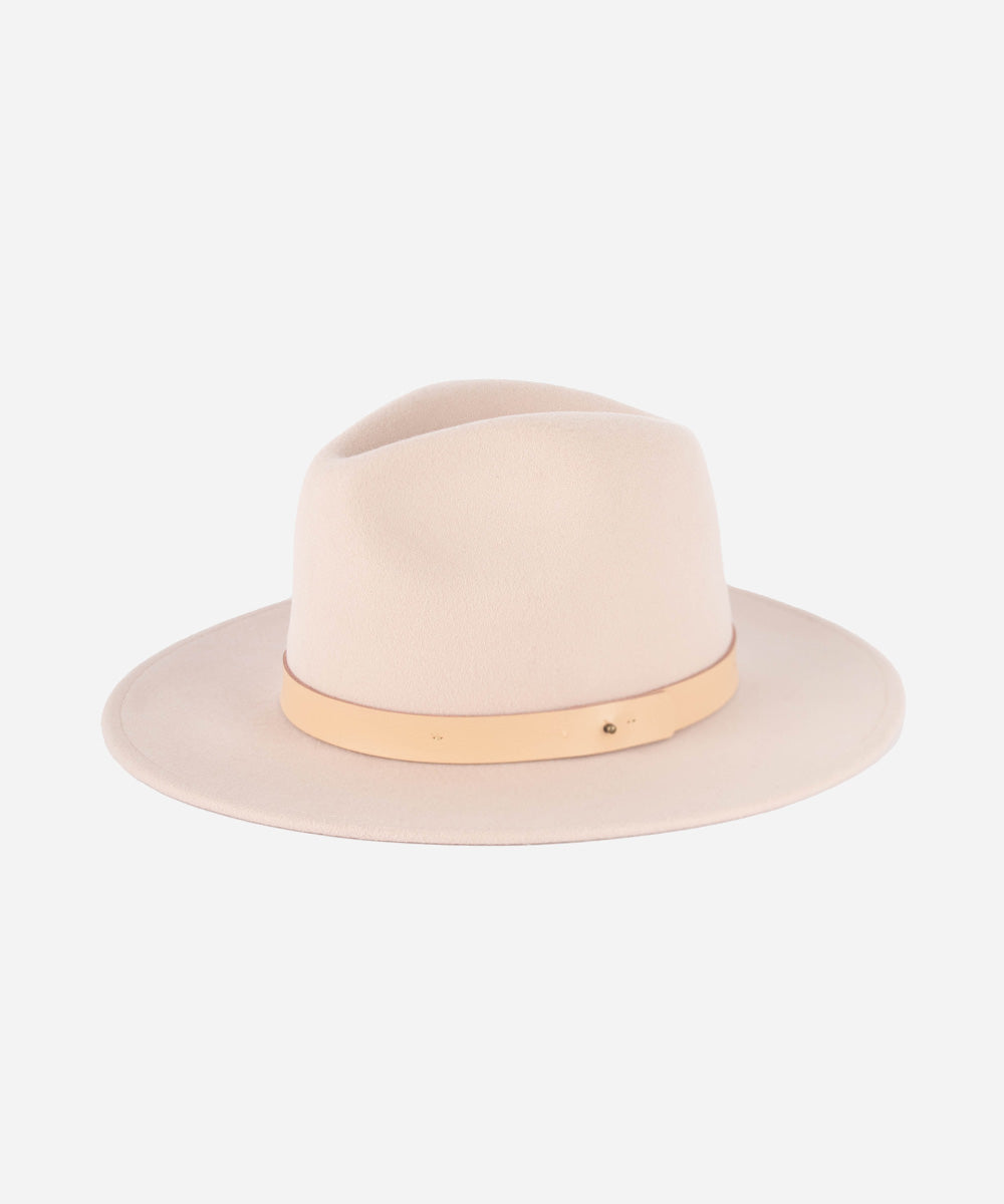 Gigi Pip felt hats for women - Shiloh Fedora with Leather Band - classic fedora with a stiff, flat brim and features a nude leather band [blush pink]