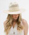 Gigi Pip western straw cowgirl hats for women - a paper straw western cattleman crown cowgirl hat with a casual semi floppy flat brim for the summer featuring a GP pin on the back [natural]
