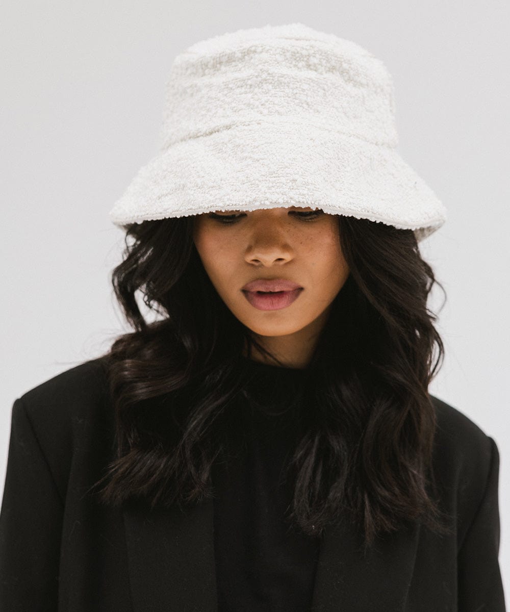 Gigi Pip bucket hats for women - Sundance Bouclé Bucket Hat - bouclé bucket hat with a silky satin liner and an adjustable sweatband [white]