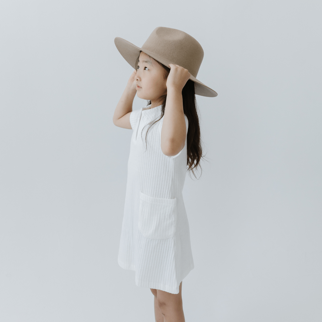 Gigi Pip felt hats for kids - Kids Emma Wide Brim Fedora - classic fedora crown with a stiff, a-line brim [tan]