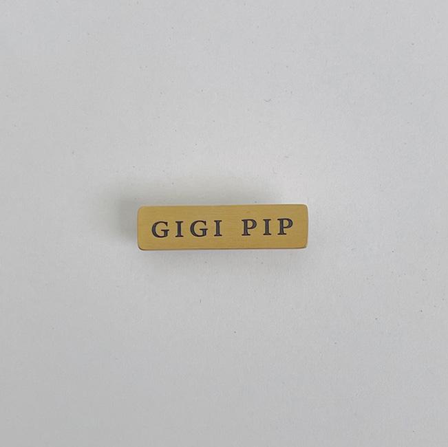 Gigi Pip hat bands + trims for women's hats - Gigi Pip Hat Pin - Gigi Pip engraved on a stainless steel bar with a brushed gold plating [gold]