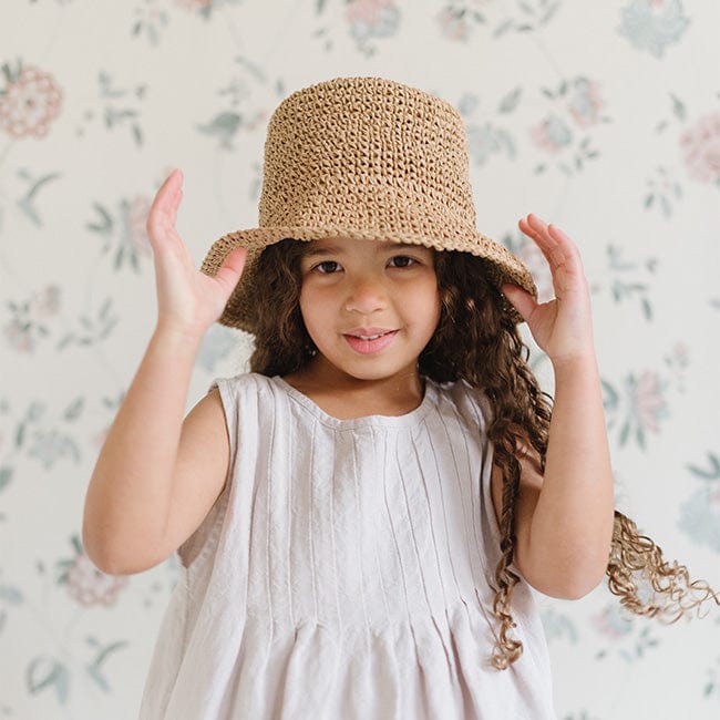 Gigi Pip straw hats for kids - Kids Sal Crochet Bucket Hat - paper straw, packable crocheted bucket hat for kids [natural]